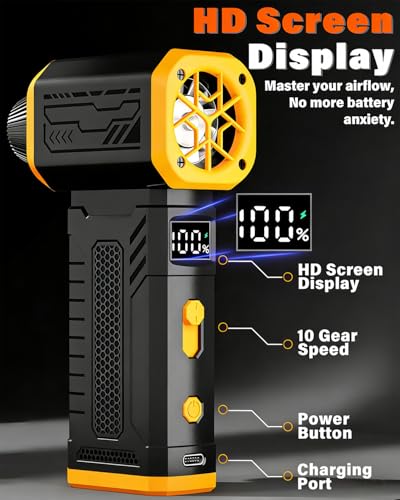 FT08 Compressed Air Duster, 1-10 Stepless Speed Adjustable | Powerful Electric Dust Blower with Display , 130000RPM Brushless Motor, Jet Fan for Keyboard PC Car Outdoor, Black, 2-in-1 - color: Black, 2-in-1