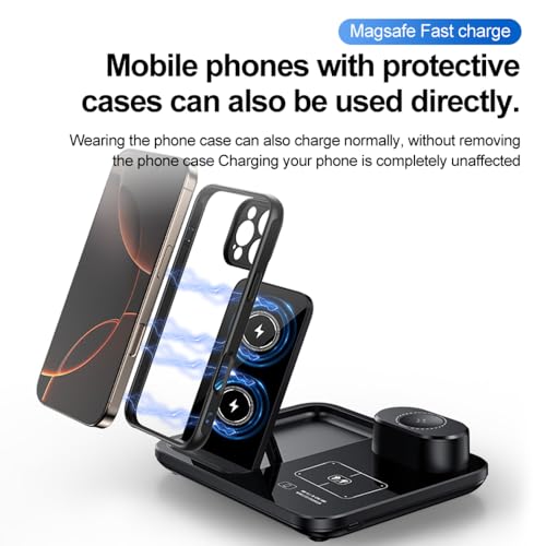 IHAO 3in1 Auto-Rising Wireless Charging Station 15W Fast Charge Ultra-Slim Foldable Design Wireless Charger for Phone Earbud and i-Watch QC3.0 & PD Compatible - color: 3in1 wireless Charger R13 Black