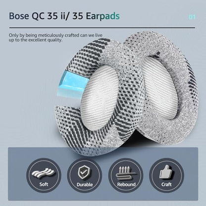 Cooling Gel QuietComfort 35 / QC35 II Replacement Ear Pads for Bose Headphones, Fits QC45 QC25 QC2 QC15, AE2i AE2w, SoundTrue & SoundLink Series (White) - color: Grey & White