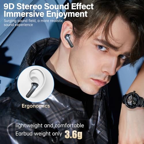 Wireless Earbuds, Bluetooth 5.3 Headphones HiFi Stereo 50H Playback LED Digital Display Ear Buds with ENC Noise Canceling Headset, IPX7 Waterproof Earphones for Gym/Running/Work（Black） - color: Black