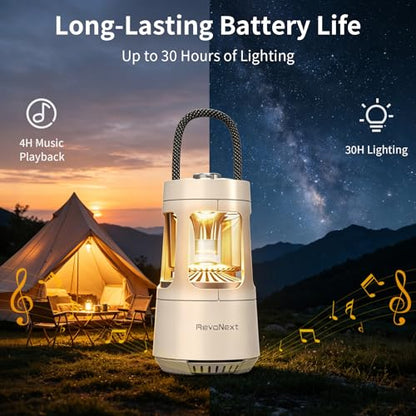 Revonext Camping Lantern Bluetooth Speaker, Rechargeable Waterproof Outdoor Lantern with 10W Stereo Sound, Adjustable Dual-Tone Light, TWS Pairing, Gift for Dad, Men, Outdoor Lovers(White) - color: White