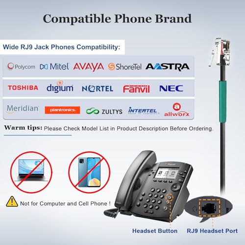 Callez RJ9 Telephone Headset with Noise Cancelling Mic for Landline Phones | Corded Office Phone Headset, Works with Polycom Avaya Plantronics NEC Mitel ShoreTel Aastra Digium InterTel Nortel Fanvil