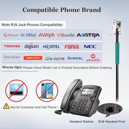 Callez RJ9 Telephone Headset with Noise Cancelling Mic for Landline Phones | Corded Office Phone Headset, Works with Polycom Avaya Plantronics NEC Mitel ShoreTel Aastra Digium InterTel Nortel Fanvil
