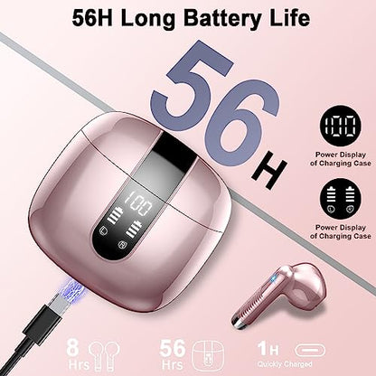 Wireless Earbuds, Bluetooth Headphones V5.4 Stereo Bass Ear Buds with ENC Noise Cancelling Mics,56H Bluetooth Earbuds with LED Display Charging Case, IP7 Waterproof Earphones for Android iOS【Mini】 - color: A-Pure gold