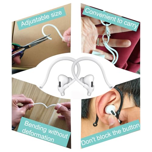Adjustable Ear Hooks Compatible with AirPods 4, 3, 1, 2 and Pro & All in-Ear Headphones with Stems for P40i P30i - 2 Pairs Secure & Comfortable Prevent Falls Ear Holders for Headphones (White) - color: White