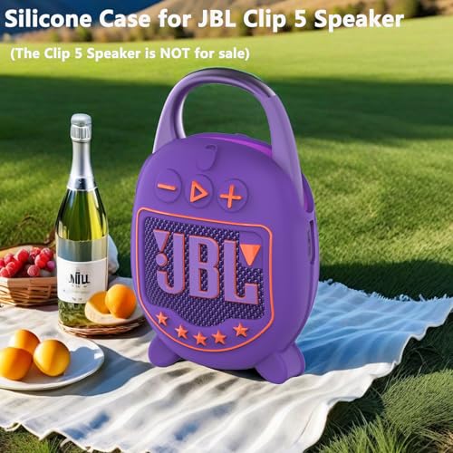 JCHPINE Silicone Cover Case for JBL Clip 5 Portable Bluetooth Speaker - color: Purple