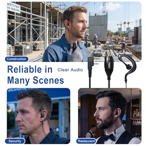 Walkie Talkie Earpiece with PTT Mic 2-Pin G-Shape Security Headset | for Baofeng UV-5R BF-888S Retevis RT22 RT21 RT68 Kenwood Handheld Two Way Radios
