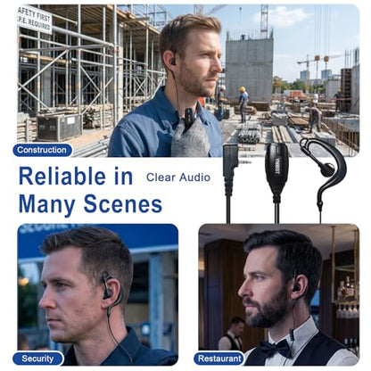 Walkie Talkie Earpiece with PTT Mic 2-Pin G-Shape Security Headset | for Baofeng UV-5R BF-888S Retevis RT22 RT21 RT68 Kenwood Handheld Two Way Radios