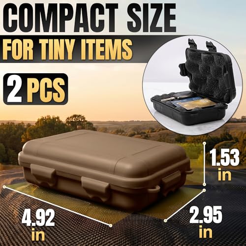 2 Pcs Small Waterproof Box Set, 4.92 x 2.95 x 1.53", (Black & Khaki) - color: Black & Khaki