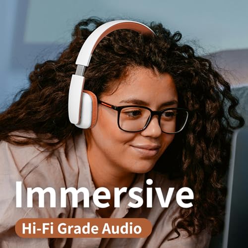 Over Ear Headphones, 6.0, Foldable Wireless Stereo Headset for Home Office Cellphone PC Ect. Lightweight Comfortable and Adjustable Design for Prolonged Wearing (White)