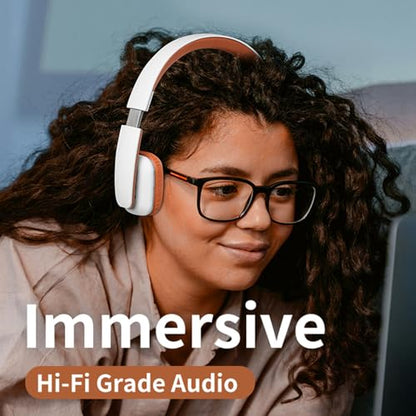 Over Ear Headphones, 6.0, Foldable Wireless Stereo Headset for Home Office Cellphone PC Ect. Lightweight Comfortable and Adjustable Design for Prolonged Wearing (White)