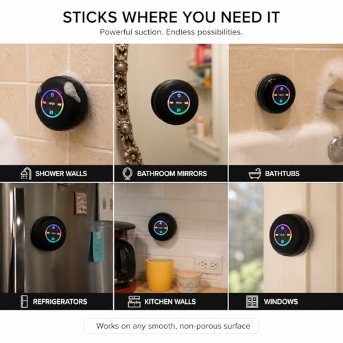 Bluetooth Shower Speaker with LED – Portable Wireless Mini Speaker with Mic & Suction Cup, IPX4 Water Resistant for Shower, Travel, Pool, River Floating, and Outdoor Fun (Black) - color: Black