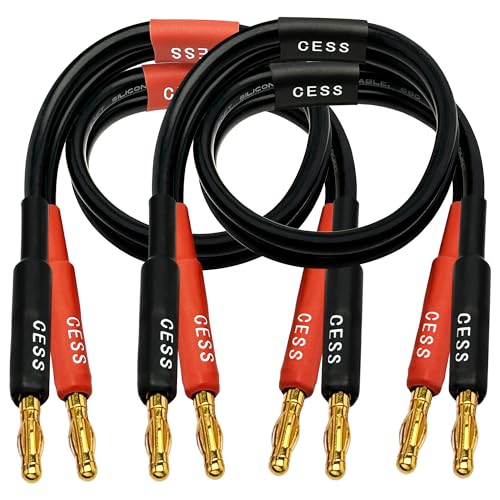 CNCESS CESS-037-1F 12 AWG Silicone Speaker Cable, Banana Plug Male to Male, Tinned Copper Wire, 1 Foot, 2-Channel - size: 1 FOOT