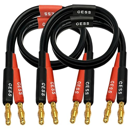 CNCESS CESS-037-1F 12 AWG Silicone Speaker Cable, Banana Plug Male to Male, Tinned Copper Wire, 1 Foot, 2-Channel - size: 1 FOOT