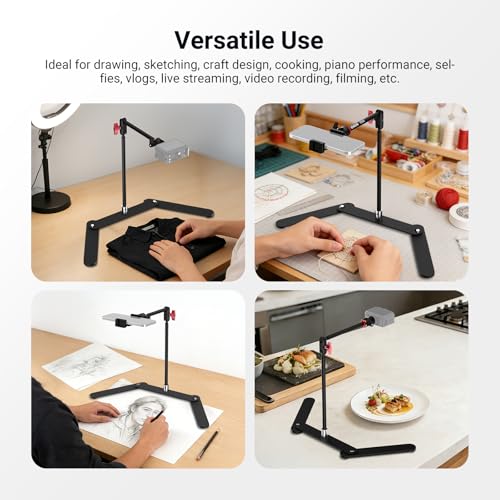 NEEWER Overhead Phone Tripod Stand with Dual Ball Head Articulating Boom Arm, Shock Absorbent Desk Phone Holder Clamp Mount with Foldable Base for Piano Cooking Drawing Sketching Live Streaming, DS026