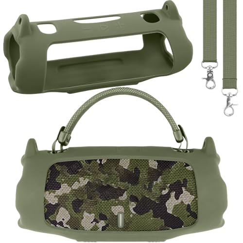 khanka Silicone Case for JBL Charge 6 Waterproof Speaker,Military Green | EVA Hard Shell, Carabiner Clip Attachment, Travel-Ready Portable Storage, Impact Resistant Protection, Secure Custom Fit - color: Military Green