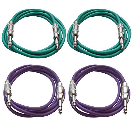 Seismic Audio - SATRX-2-4 Pack of 2' 1/4" TRS to 1/4" TRS Patch Cables - Balanced - 2 Foot Patch Cord - Green and Purple - color: Green and Purple