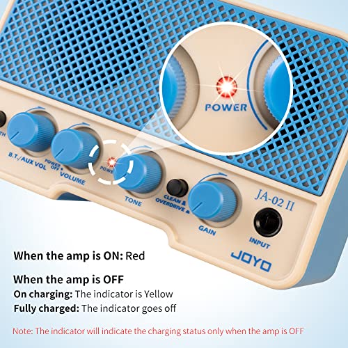JOYO 5W Mini Guitar Amp Portable Electric Guitar Practice Amplifier with Bluetooth 5.0, Clean/Overdrive Channels, Rechargeable Battery, AUX & Headphone Out (JA-02 II Blue) - color: Blue