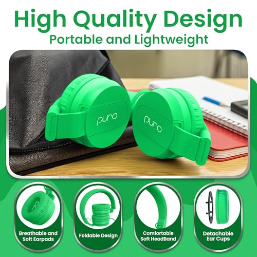 Puro Sound Labs - Kids Headphones, Volume-Limiting 85dB, PuroBasic, Green | Adjustable, Safer & Comfortable Headphones for Kids – Compatible with PCs, Smartphones & Tablets, Ideal for School & Travel - color: Green