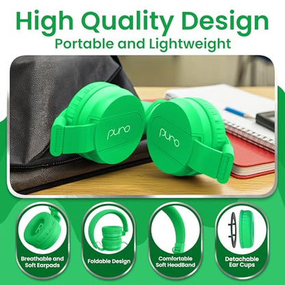 Puro Sound Labs - Kids Headphones, Volume-Limiting 85dB, PuroBasic, Green | Adjustable, Safer & Comfortable Headphones for Kids – Compatible with PCs, Smartphones & Tablets, Ideal for School & Travel - color: Green