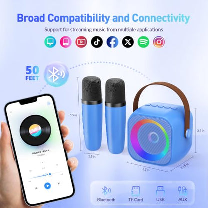 Mini Karaoke Machine for Kids Adults: Portable Bluetooth Karaoke Speaker with 2 Wireless Microphones, Karaoke Gifts for Girls Boys Ages 4-12+ Years Old Christmas Birthday Home Party(Navy Blue) - color: Navy Blue