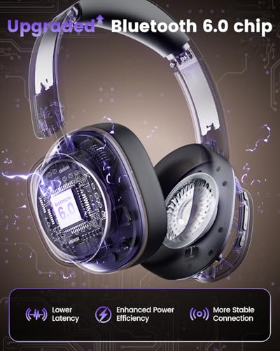 Active Noise Cancelling Headphones,78H Over Ear Headset | Bluetooth 6.0,Hi-Res,Low Latency,Foldable Bluetooth Headphones,Ideal for Travel,Workout,Office,Cellphone PC,Deep Black - color: Deep Black