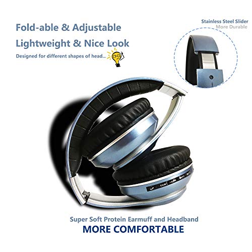 Bluetooth Wireless Headphones, Over Ear LED Light Up Headset with Mic,Hi-Fi Stereo Foldable Wireless/Wired,Micro SD/TF, FM for Adult Teen Kid for Phone/Samsung/Pad/PC/Kindle/Laptop/TV(Blue) - color: Blue