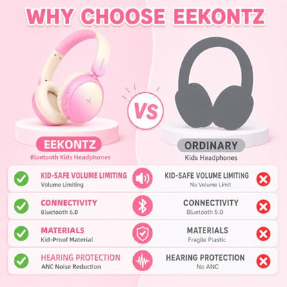 Kids Wireless Headphones for Girls,Over-Ear Kids Headset - color: Pink