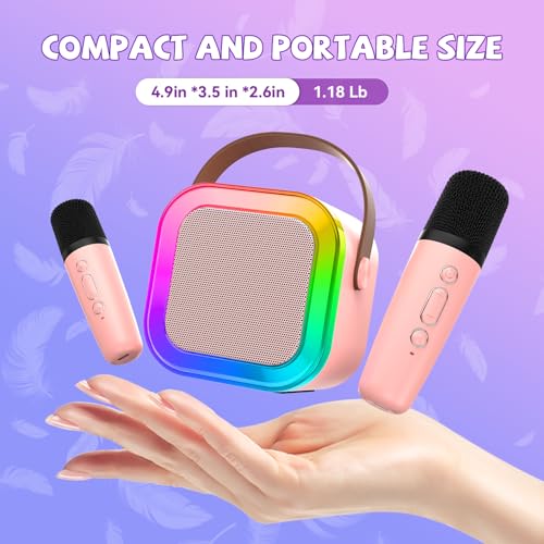Mini Karaoke Machine for Kids Girls Boys - Birthday Gifts for Ages 4 5 6 7 8+ Year Old - Portable Bluetooth Speaker with 2 Wireless Microphone - Kids' Instrument Accessories - Rose Gold - style: Rose Gold