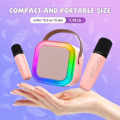 Mini Karaoke Machine for Kids Girls Boys - Birthday Gifts for Ages 4 5 6 7 8+ Year Old - Portable Bluetooth Speaker with 2 Wireless Microphone - Kids' Instrument Accessories - Rose Gold - style: Rose Gold