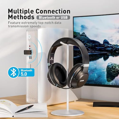 H300 Wireless Headphones with Microphone,Over Ear Bluetooth Headsets, Black | USB Dongle,One-Tap Mute, Environmental Noise Cancelling Retractable Mic for Work Office Call Center Laptop Computer
