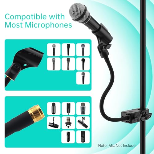 Gooseneck Mic Stand,Flexible Arm Desk Clamp for Streaming Podcast Studio | Heavy Duty Steel hold 2.2LB,Easy Adjust,Clamp fits desk/pole/shef 0.6-1.93" thick. mic clip+2 adapters.For mic up to 1.2"