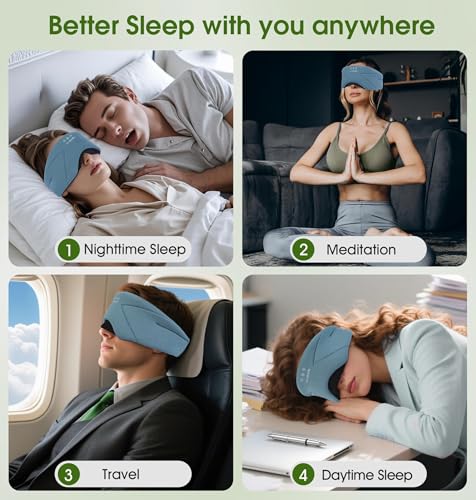 Sleep Mask with Headphones Bluetooth 5.4, LC-dolida Soft Bamboo Cotton Wireless Bluetooth Sleep Mask, Music Sleeping Headphones Cooling & Breathable, Ultra-Thin Stereo Speaker for Side Sleepers - color: Ash Blue