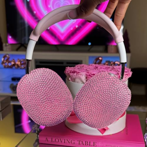 Glitter Case for Airpods Max, Pink Bling Rhinestone Encrusted Apple Headphone Cover Design,Sparkling Cute Airpod pro max Ear Covers Protective Accessories - color: Pink