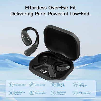 A51 Open Ear Headphones, True Wireless Earbuds with Mic & Earhooks | Deep Bass Sound, 20H Playtime & Digital Display, AI Clear Calls, Secure Comfortable Fit - Running, Sport, Meeting (DarkGrey) - color: DarkGrey
