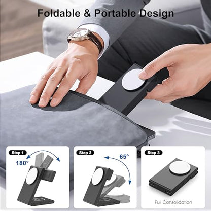 New Travel Foldable 3 in 1 Wireless Charging Station for Apple Magsafe Charger Stand,Fast Magnetic Wireless Charger Station for iPhone 17 Air 16 15 14 13 12 Series,Airpods Pro,Apple Watch Ultra - color: Black/ White