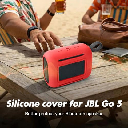 Silicone Cover Case for JBL Go 5 Bluetooth Speaker, Portable Speaker Travel Case Protective Cover Sleeve with Carabiner for JBL Go 5, Dustproof, Shockproof and Scratch-resistant (Red) - color: Red
