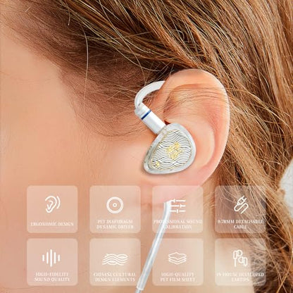 TANGZU Wan'er S.G II Wired Earbuds, in-Ear Monitors with 10mm Dynamic Driver PET Diaphragm, HiFi Gaming IEM Earphones, 0.78mm 2-Pin Detachable Cable, Tangle-Free (White 3.5mm with Mic) - color: White, size: 3.5mm with Mic
