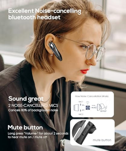 Wireless Headsets V5.4 with Noise Canceling Mic Single Earphones Bluetooth Headset 36Hrs Talking Time Wireless Bluetooth Headphones for Driving Black