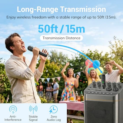 TONOR 2.4G Dual Wireless Microphones, Rechargeable Handheld Mic TW-220