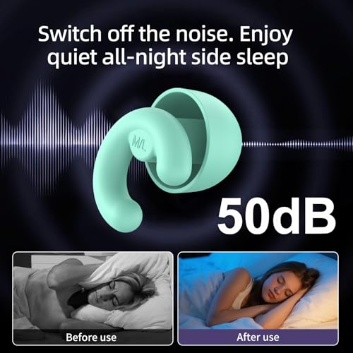 Noise Cancelling Ear Plugs Sleep 50dB NRR Side Sleep Small Ear | ultra soft silicone, reusable one-piece design, 4 sizes included, portable case - color: Green