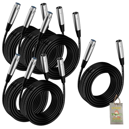 Fat Toad 20FT XLR Microphone Cables (ShieldedPRO X Series) 6-Pack – Audio Patch Cords with Lo-Z Connectors, 24 AWG Wires Balanced for Studio Use - size: 6-Pack