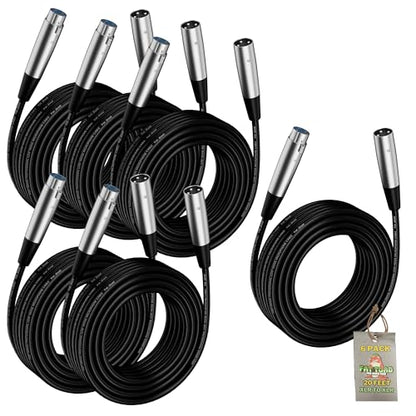 Fat Toad 20FT XLR Microphone Cables (ShieldedPRO X Series) 6-Pack – Audio Patch Cords with Lo-Z Connectors, 24 AWG Wires Balanced for Studio Use - size: 6-Pack