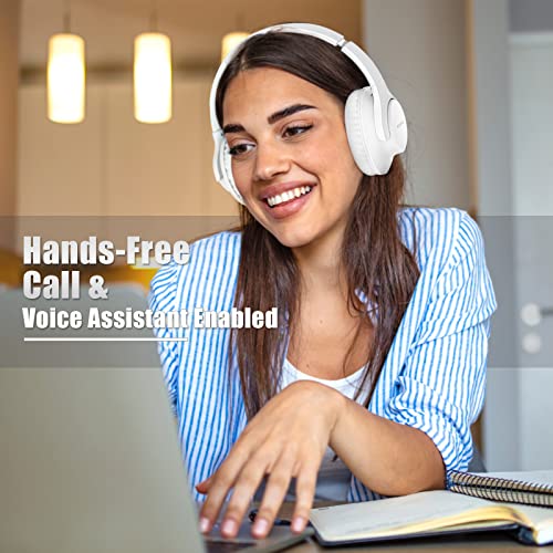 KVIDIO Bluetooth Headphones Over Ear, 65 Hours Playtime Wireless Headphones with Microphone, Foldable Lightweight Headset with Deep Bass, HiFi Stereo Sound Low Latency for Laptop PC Cellphone - color: White