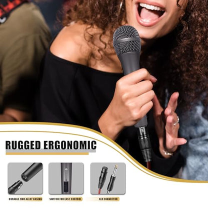 Professional Dynamic Microphone for Singing Karaoke Microphone with 16ft XLR to 1/4'' Audio Cable, Vocal Handheld Mic for Podcast Mixer Amplifier PA System - color: Titanium Gray