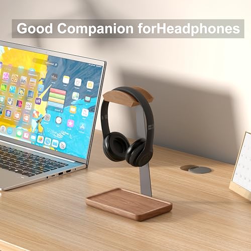 Wooden Headphone Stand, Solid Wood Desktop Organizer | Headset Holder for desk with Storage Base for AirPods Max, Sony, Bose, Razer, Sennheiser, Gaming Equipment and Accessories