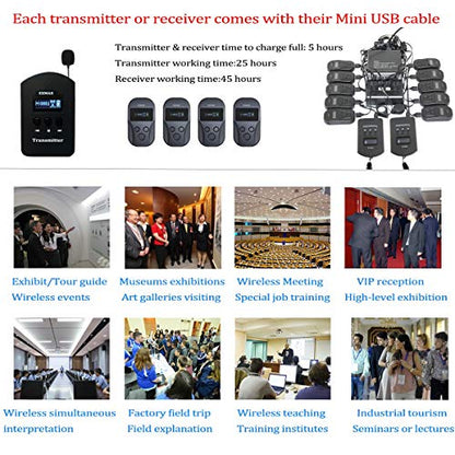 EXMAX EXD-101 2.4G Wireless Voice Transmission System Church Translation Equipment Translator Device for Tourism Museums - 2 Transmitters 15 Receivers & 16-Port Charge Station & Black Storage Case