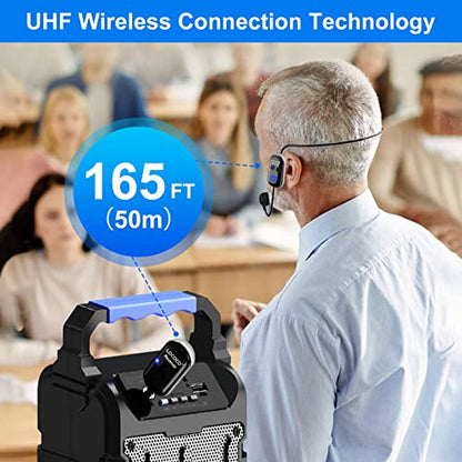 UHF Wireless Headset Microphone System: Mic Headset - LED Digital Display, Head Handheld Mic 2 in 1, Working Time 6H, 165 ft Range Mics for Voice Amplifier, Tour Guide, Teaching, Fitness, PA System - color: Black1