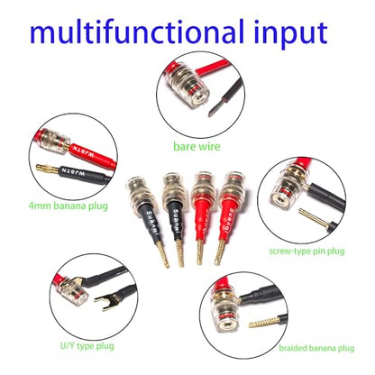 Suanqi Flex Pin Banana Plugs to 4mm Female Banana Jack Speaker Audio Adapter for Spring Loaded Terminals Amplifier Speaker Sound Systems 4Pack (Flex -Type to 4mm Female).