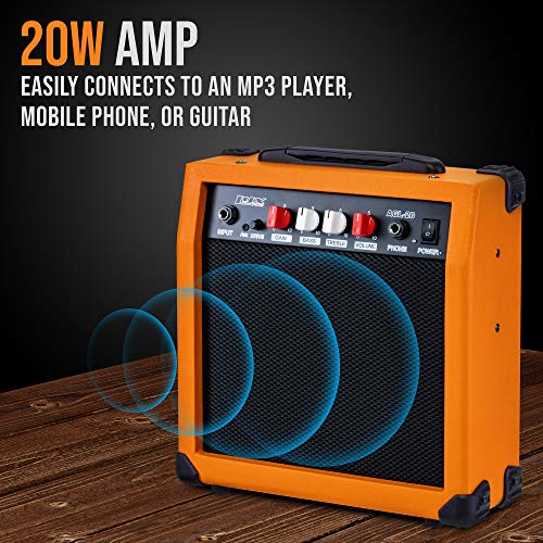 LyxPro Electric Guitar Amp 20 Watt Amplifier Built in Speaker Headphone Jack and Aux Input Includes Gain Bass Treble Volume and Grind - Sunburst - color: Sunburst, size: 20 Watt